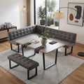 jiexi eckbank-set mit esstisch grau gepolsterte tufting-baenke l-form 180 x 140 cm sitzhoehe 48 cm110 cm feste laenge tisch nach rechts abbiegen