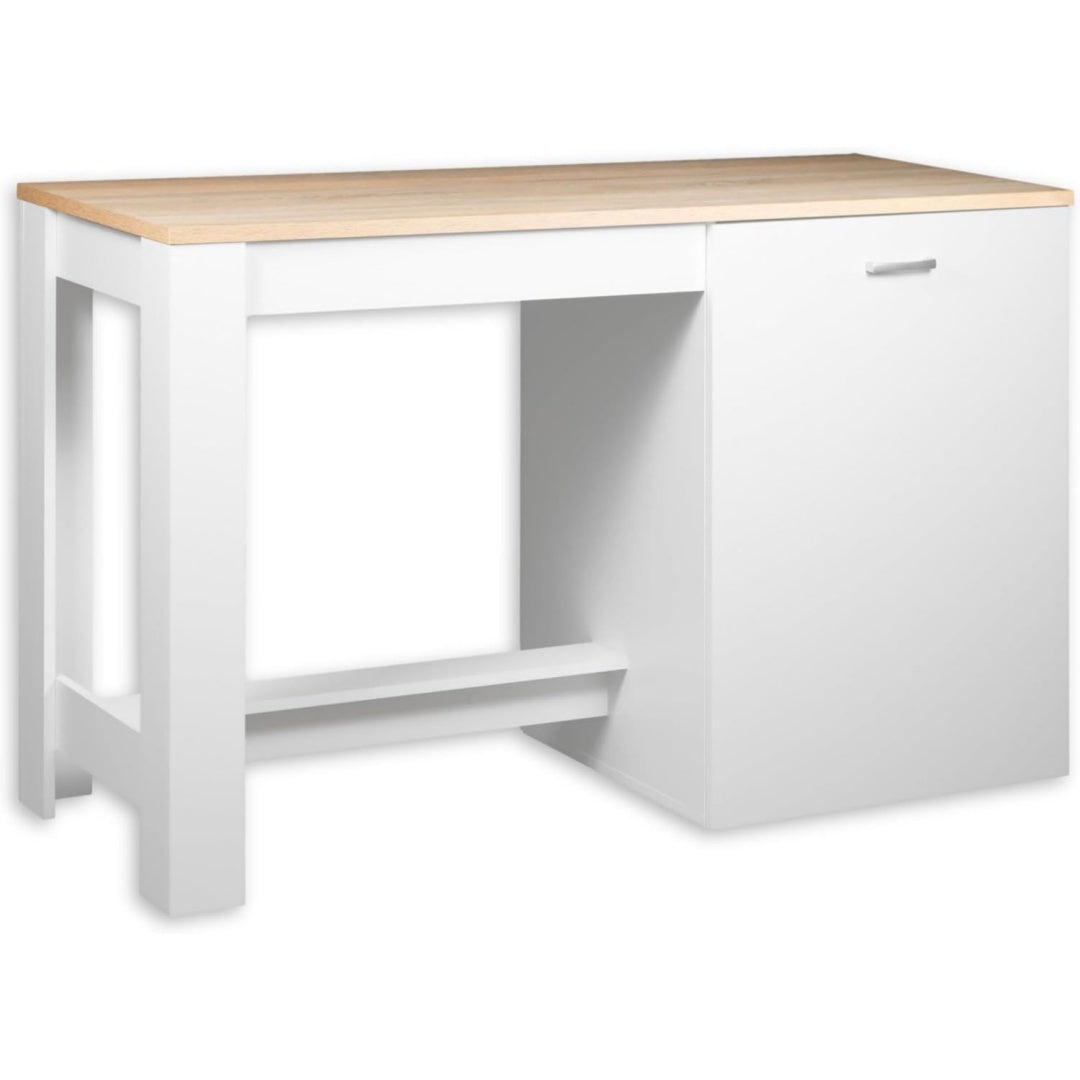 kuecheninsel kochinsel weiss matt sonoma eiche 138 x 91 x 56 cm hoehe breite tiefe freistehende kochinsel mit 2 tueren einlegeboden silberner griff mit viel stauraum aufbewahrung fuer kueche modernes design