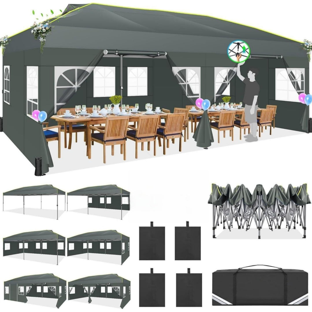 cobizi 3m6m pop-up-pavillon 6 seitenwaende upf 50 wasserdicht grau wasserdicht winterfest 3x6 zelt mit belueftungsoeffnungen sandsackgardenpavillon partyzelt fuer markt freien event