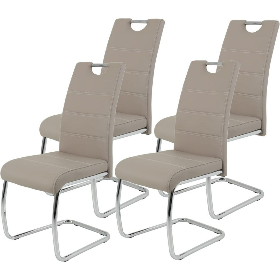 hela tische 4er set schwingstuhl kuechenstuhl flora kunstleder cappuccino griffmulde metallgestell verchromt 42x57x98 cm