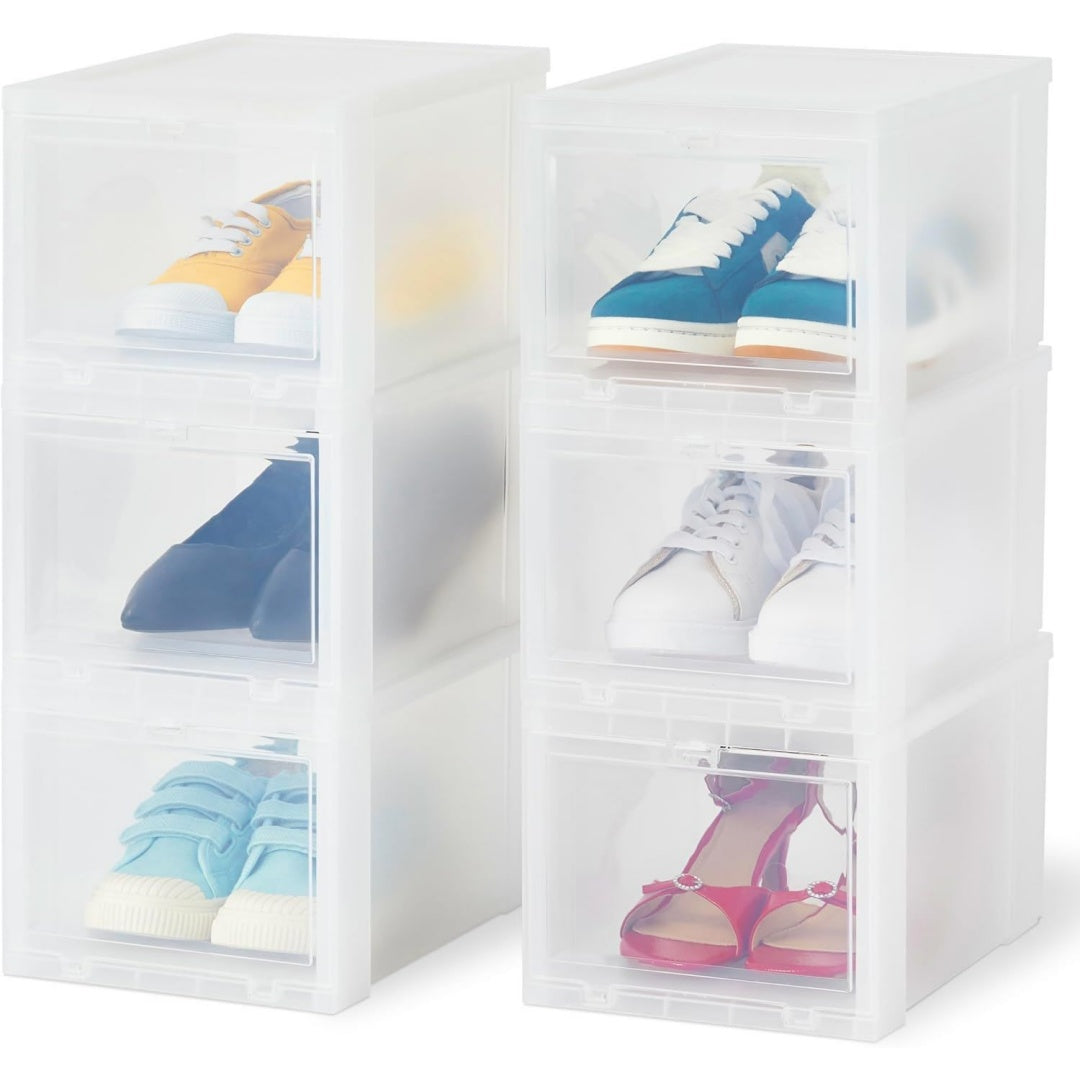 iris ohyama transparente schuhaufbewahrungsboxen fuer bis 46 l32 x h18 cm 6er-set schuhboxen stapelbar frontoeffnung schuhregale schuh organizer turnschuhe eudf-s
