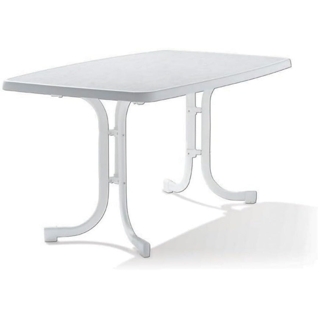 153w boulevard-klapptisch mit mecalit-pro-platte 150 x 90 cm stahlrohrgestell weiss tischplatte marmordekor weiss
