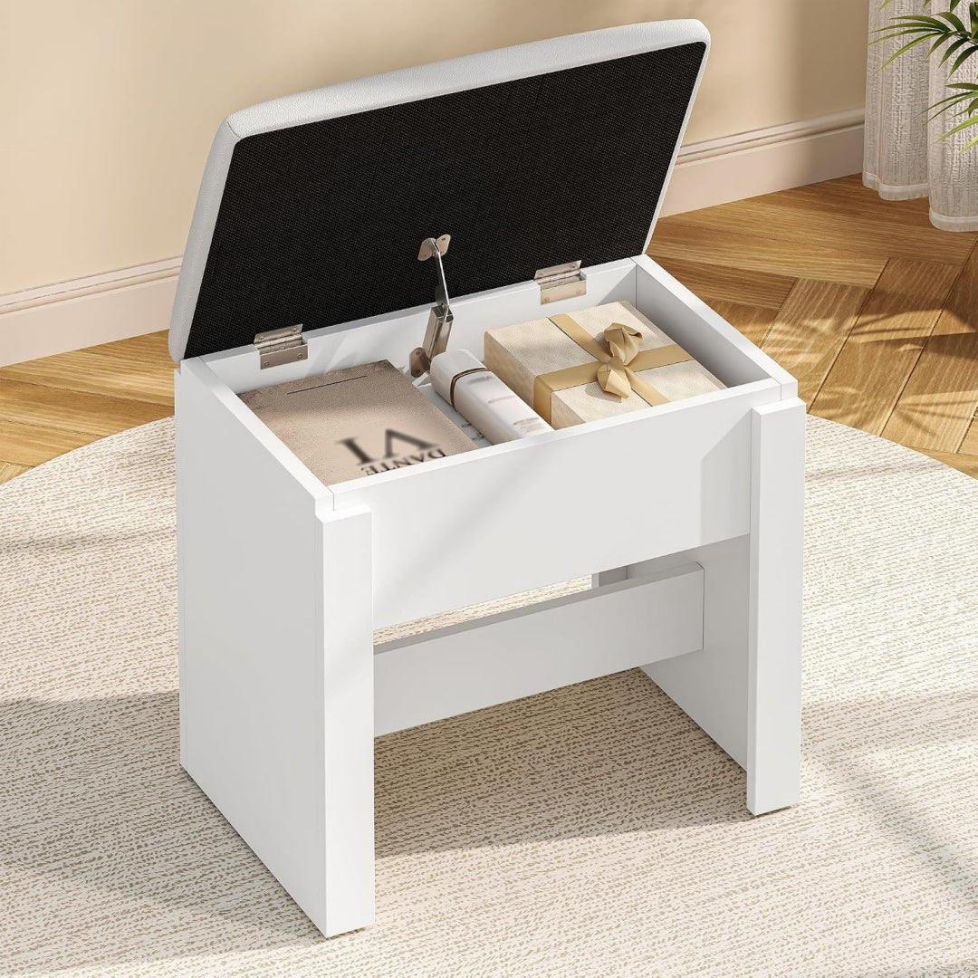 hzuaneri schminkhocker mit verstecktem stauraum weiss gepolstertem design und rutschfesten fuessen geeignet fuer ankleidezimmer schlafzimmer und flure 1004103x