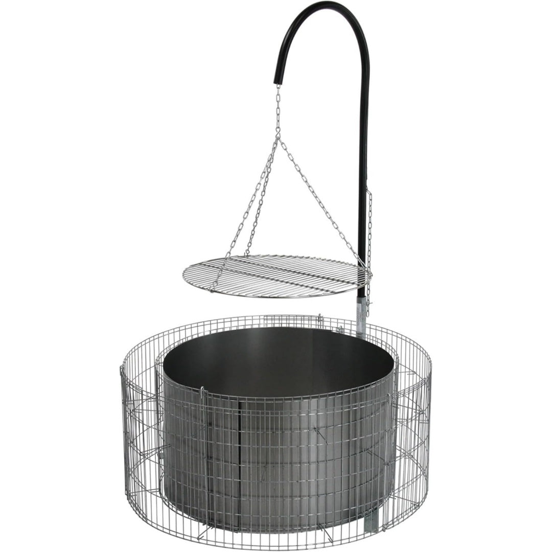 bellissa gabionen-feuerstelle grillgalgen schwenkbarer grillrost 92x40cm hoehenverstellbarer schwenkgrill fuer perfekte hitze - diy-steckset wetterfest hitzebestaendig ideal fuer garten