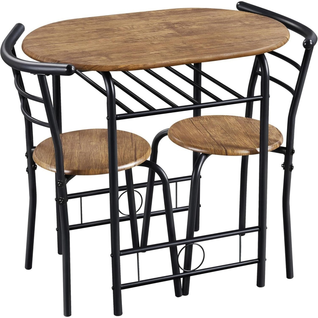 yaheetech essgruppe fuer 2 personen 1 esstisch mit 2 stuehle braun kuechentisch mit ablagefach stahlgestell tischgruppe fuer kueche wohnzimmer balkon restaurant 80 x 53 x 755 cm