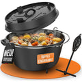 dutch oven 9 liter mit fuessen gusseisen topf doppelt eingebrannt feuertopf fuer grill briketts und lagerfeuer ideal zum brot backen schmoren und braten inklusive deckelheber