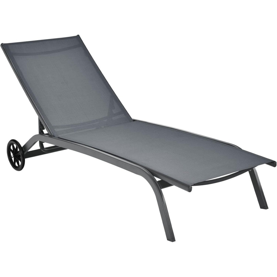 sonnenliege mit rollen gartenliege mit verstellbarer rueckenlehne liegestuhl mit schnell trocknendem stoff relaxliege bis 150kg belastbar fuer garten balkon terrasse grau