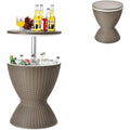 gymax cool bar 30l 3-in-1 beistelltisch mit ausziehbarer tischplatte fuer getraenke snacks getraenkekuehler in rattan-optik bier- weinkuehler fuer garten terrasse balkon braun