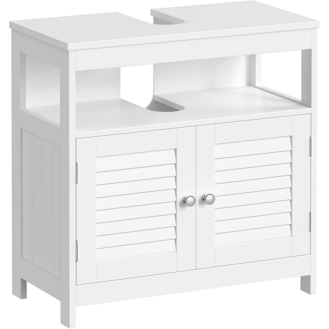 waschbeckenunterschrank 2 lamellentueren weiss 60x60x30 cm badezimmerschrank aufbewahrungsschrank 30 x 60 x 60 cm verstellbare regalebene griffe wolkenweiss bbc02wt