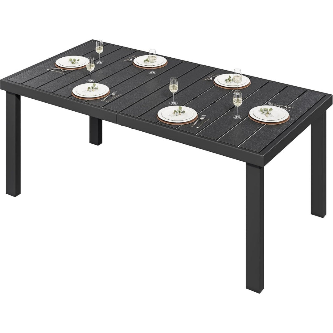gartentisch 140x90cm terrassentisch mit wpc-holztischplatte und aluminiumrahmen wetterfest quadratischer outdoor-terrassentisch mit e-beschichtung outdoor-esstisch fuer garten schwarz